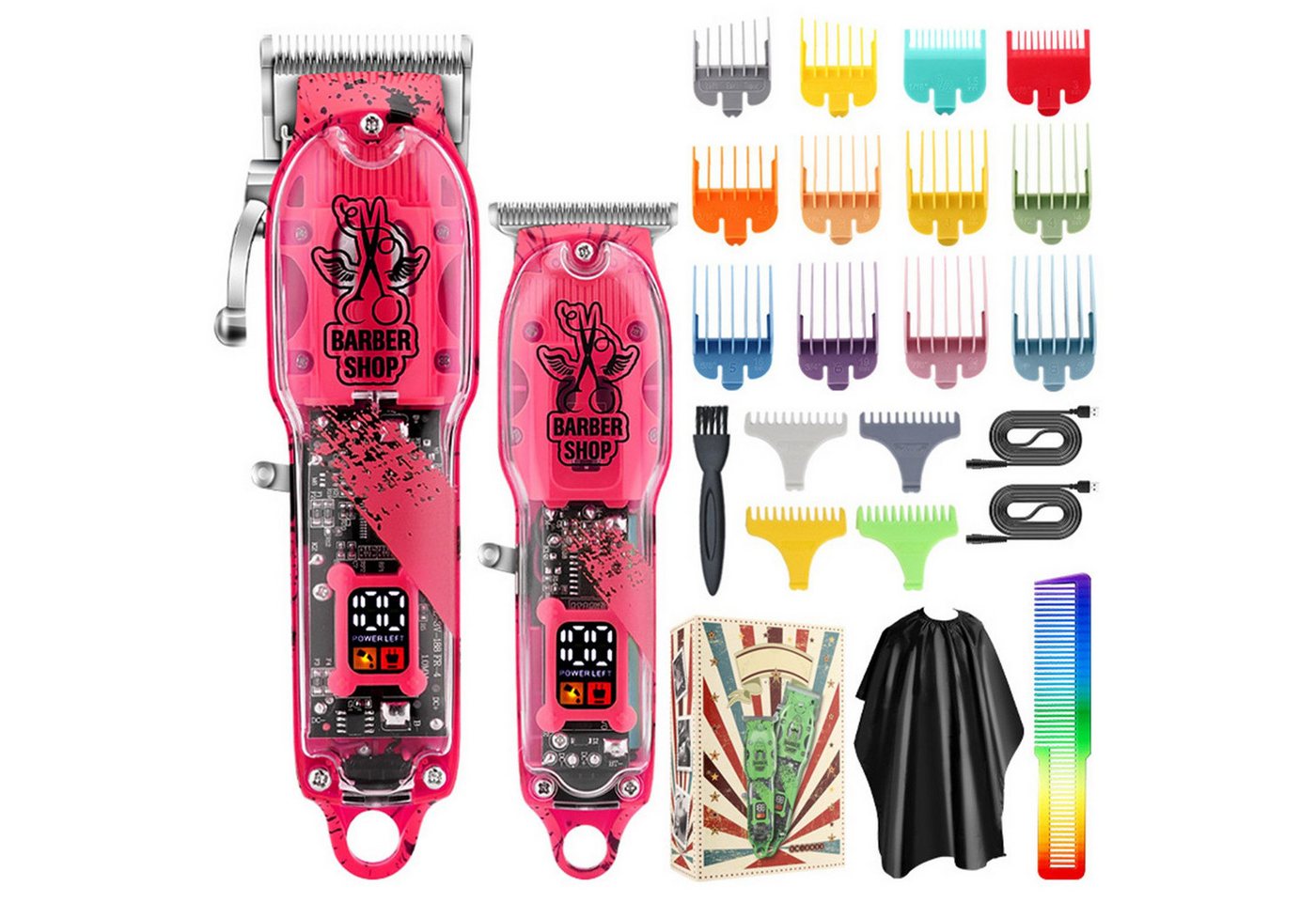 MOPUEA Elektrorasierer Haarschneidemaschine Set, Profi Haarschneider Herren rosa, Aufsätze: 22, Wasserdicht mit Rasierlatz, Styling Set von MOPUEA