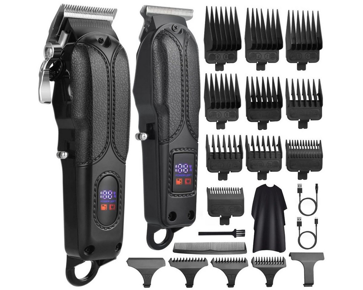 MOPUEA Elektrorasierer Kabelloses Elektrischer Profi-Haarschneide-Set 23pcs Leder LED Anzeige, Aufsätze: 10, 23-teiliges Set mit Haarschneider, Trimmer und 10 Aufsteckkämmen, Kabellos, starke Leistung, LED-Anzeige, präzise T-Klinge, 120 Min von MOPUEA