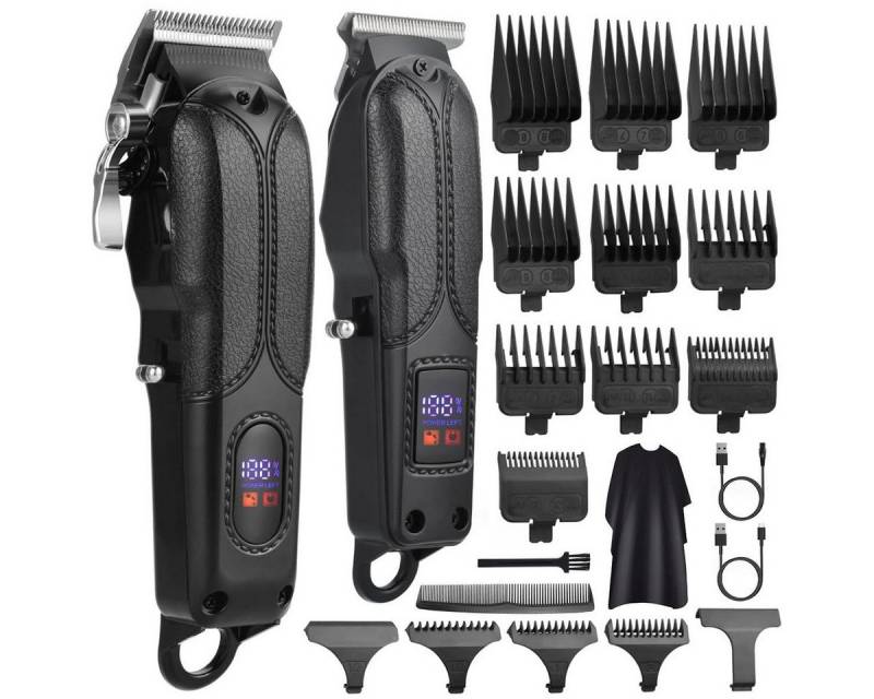 MOPUEA Elektrorasierer Kabelloses Elektrischer Profi-Haarschneide-Set 23pcs Leder LED Anzeige, Aufsätze: 10, 23-teiliges Set mit Haarschneider, Trimmer und 10 Aufsteckkämmen, Kabellos, starke Leistung, LED-Anzeige, präzise T-Klinge, 120 Min von MOPUEA