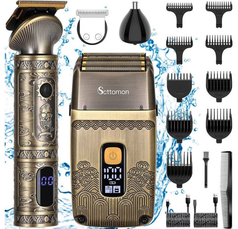 MOPUEA Haar- und Bartschneider T-Klingen-Haarschneider LED-Anzeige Folienrasierer 3 IN 1 Wasserdicht, Pflegeset T-Blade für Männer Frauen Kinder Professioneller Friseur, 1,5 Stunden Schnellladezeit, Nass- und Trockenbetrieb von MOPUEA