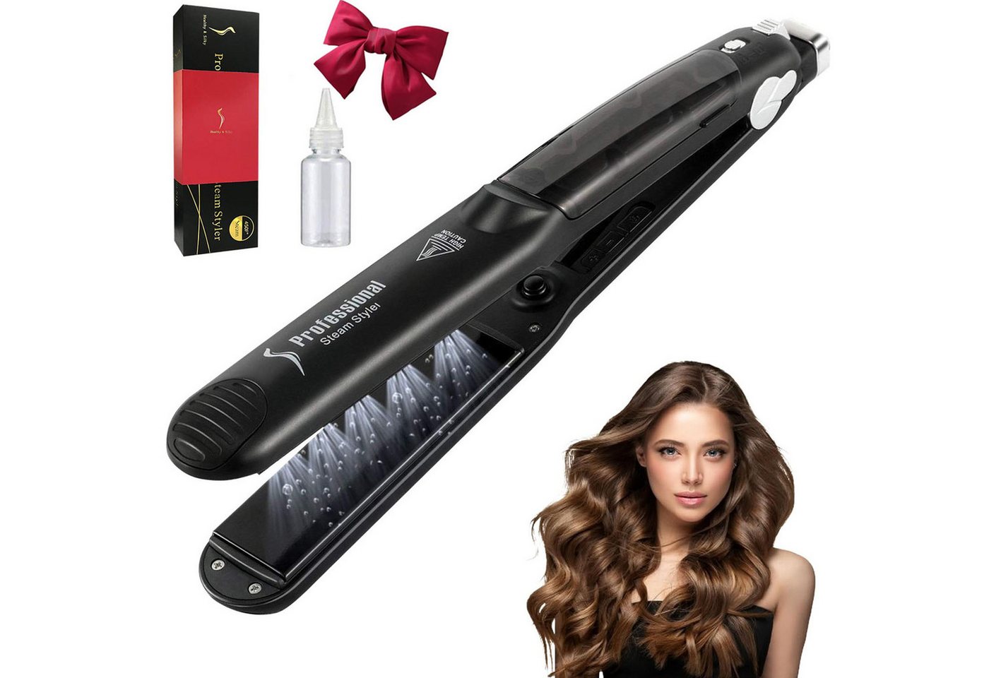 MOPUEA Glätteisen Dampf-Haarglätter, 2 in 1 Haarglätter und Lockenwickler, Geeignet für glatte, lockige und normale Haartypen, Keramischer Haarglätter mit einstellbarer Temperatur von MOPUEA