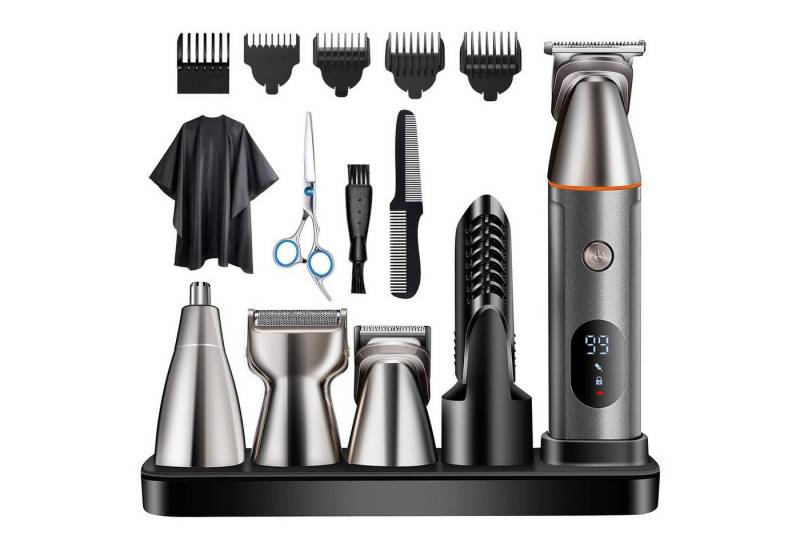 MOPUEA Haarschneider 5 in 1 Multifunktionstrimmer mit Ladestation Haarschneider, Wasserdichtem Haar/Body/Bart Pflegeset, Bartschneider Rasierer und Trimmer mit LCD-Display von MOPUEA