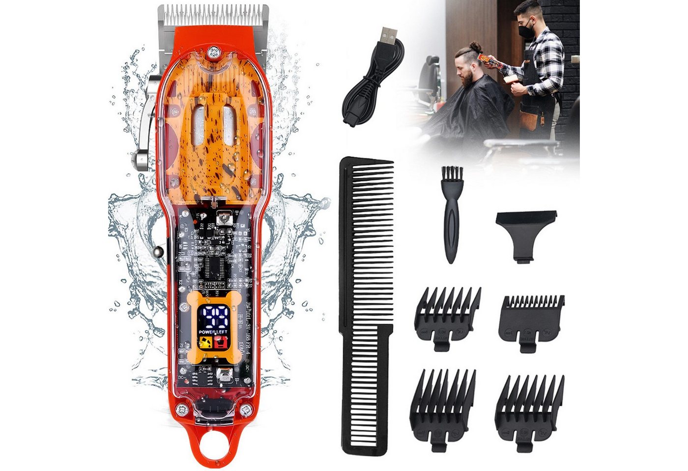 MOPUEA Haarschneider Haarschneidemaschine Barttrimmer profi Barber Rasierer 8W 6500 U/min, 1800 mAh, Haarschneideset einstellbar Edelstahlklinge Barthaar Kopfhaar Friseure von MOPUEA