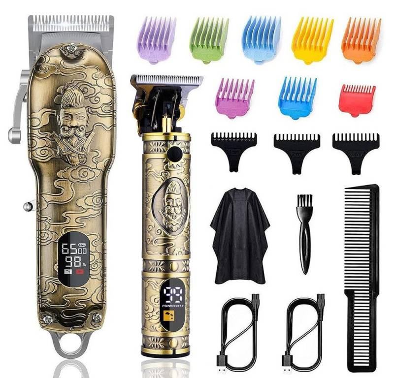 MOPUEA Haar- und Bartschneider Haarschneidemaschine kabelloser T-Klingen-Trimmer mit LED-Anzeige, Ganzmetallgehäuse mit einem 8-teiligen farbigen Kamm-Set, Pflegeset T-Blade für Männer Frauen Kinder Professioneller Friseur von MOPUEA