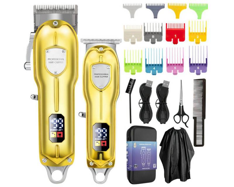 MOPUEA Haarschneider Kabellos Elektro Haarschneide-Set Metallische Textur Geschenkbox 21pcs, mit starkem Akku, LED-Display und ergonomischem, Ganzmetallausführung von MOPUEA