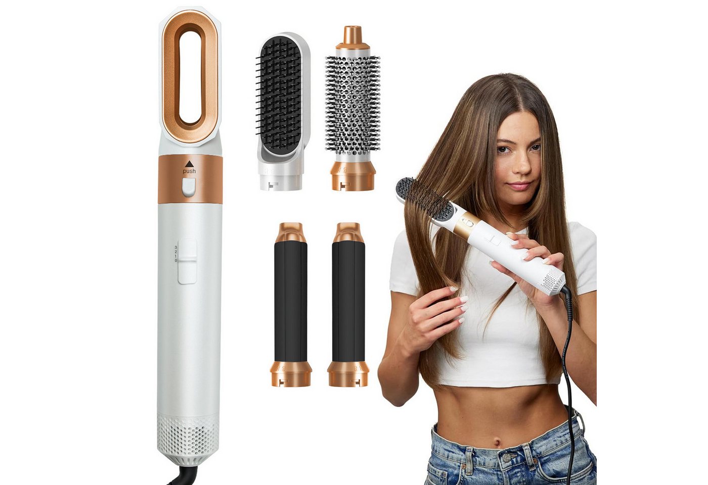 MOPUEA Lockenstab 5 in 1 Heißluftkamm,Warmluftbürste Set,Automatischer Lockenstab, Ionentechnik, mehrere Temperaturen, Auto-Off, leicht,reisefreundlich von MOPUEA