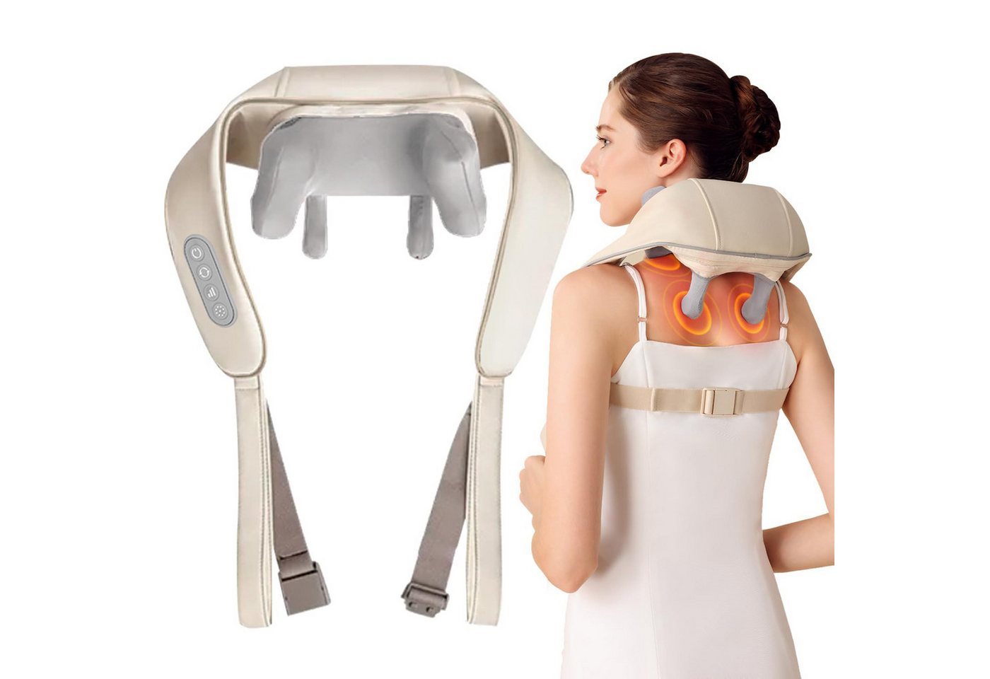 MOPUEA Nacken-Massagegerät 4D Shiatsu-Massagegerät Tiefenmassage mit Hand-Simulation, freihändig, Wirksame Linderung von Schmerzen, Muskelkater, Ergonomische Gestaltung 1-tlg., Tragbar, verstellbar, ein tolles Geschenk für jeden, Körper entspannen, Vielseitiger Einsatz für Nacken, Rücken, Schultern und Oberschenkel von MOPUEA