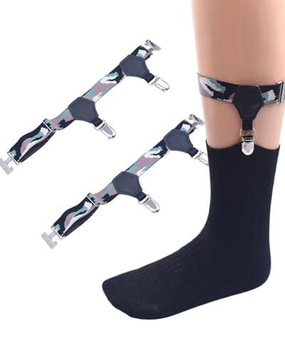 MOPZIJA 1 Paar sockenhalter,Socken Strumpfbänder Herren Socken Hosenträger Einstellbar Sockenhalter Strumpf Garter Verstellbare Strumpfhalter Clips Rutschfeste Sockenriemen,clips fpr socks(Tarnfarbe) von MOPZIJA