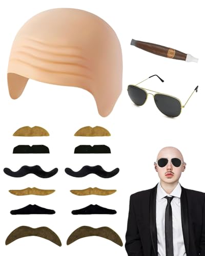 MOPZIJA 15PCS Satz schnurrbart zum ankleben,schnurrbart,Gefälschte Schnurrbärte, Sonnenbrille，Kopfbedeckung，Selbstklebende Neuheit Schnurrbart Fiesta Party Supplies für Maskerade Party,Halloween von MOPZIJA