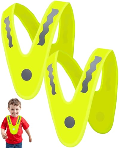 MOPZIJA 2 PCS V-Form Reflektorweste Kinder, Gelb Sicherheitsweste Kinder Mit Elastischem Band Verhindern Verrutschen, Reflektierende Weste Warnkragen Kinder Gute Sichtbarkeit für Sport, Radfahren von MOPZIJA