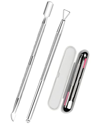 MOPZIJA 2PCS Nagelhautschieber und Nagellack Schaber – doppelseitige Nagelschere und Unter Nagelreiniger, professionelles Nagelhautstäbchen und Gabel aus Edelstahl,nagelhautschieber von MOPZIJA