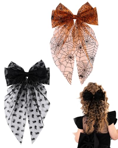 MOPZIJA 2pcs Halloween Bowknot Haar Clips Glitter Haar Bogen Clips Spinne Haarspange Haarnadel Haar Clips für Kinder Halloween Partei Haar Zubehör，halloween hair barrettes，spider web hair clips von MOPZIJA