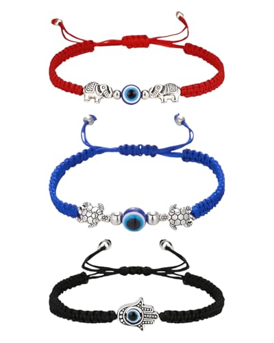 MOPZIJA 3 Stücke Evil Eye Armband Handmade Black Rope Verstellbares Seil Amulett Armband Damen Türkisches Auge Marvel Armband Herren,türkisches auge armband,evil eye,türkisches auge von MOPZIJA