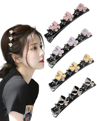 MOPZIJA 4PCS Kolibri Haarspange mit Kristallblume, Strasssteine Haarspange für Damen, Geflochtene Haarspangen, Haarnadel Entenschnabel Clip, Modische Doppelschicht, Haarspangen Haarschmuck von MOPZIJA