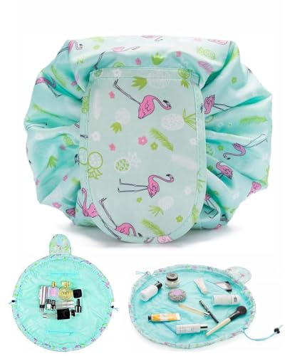 MOPZIJA Lazy Kosmetikbeutel mit Kordelzug Portable Große Kosmetiktasche Reisetasche Make up Beutel Aufbewahrung Organisator für Damen Mädchen,kosmetiktasche,kosmetiktasche mädchen (Flamingo) von MOPZIJA
