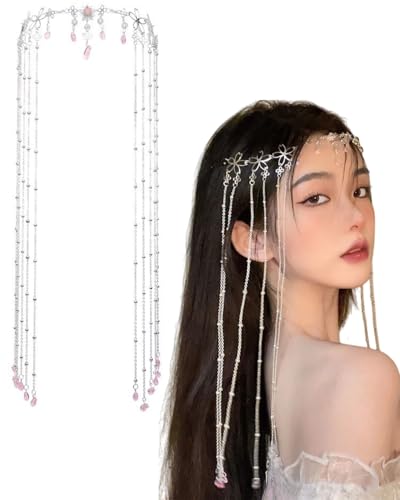 MOPZIJA kopfkette,Frauen Stirnband Kopf Kette Wassertropfen Kopf Kette Kopfbedeckung Fee Haar Ornamente Stirn Kette Kristall Stirnband Haarbekleidung Lange Quaste Kopfschmuck Kopfschmuck von MOPZIJA