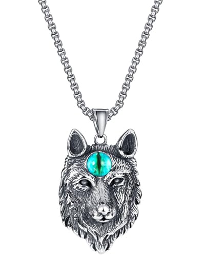 MOPZIJA wolf kette, Wolf Kette Herren mit Wolfskopf Wolf paw Anhänger Wikinger Halskette Medallion Silber schwarz Gold Königskette Amulett Edelstahl Herrenschmuck Punk für Männer Damen Frauen,wölfe von MOPZIJA