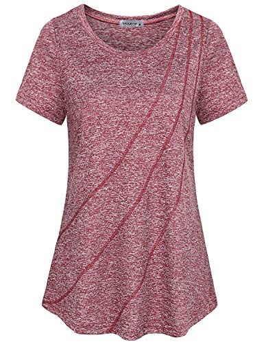 MOQIVGI Damen-Top, Rundhalsausschnitt, lässig, Workout-Top, Activewear, Yoga, Fitnessstudio, Sport-Shirts, Rot/Ausflug, einfarbig (Getaway Solids), X-Groß von MOQIVGI