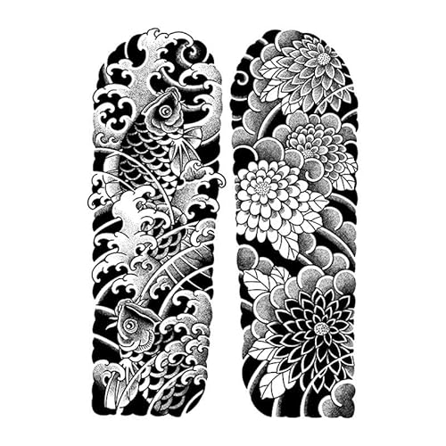 2 pcs Kräutersaft-Tattoo-Aufkleber. Japanischer Alter Traditioneller Wellen-Cardigan Für Männer Semipermanent Nicht Reflektierend Und Nicht Abwaschbar von MOQNISE