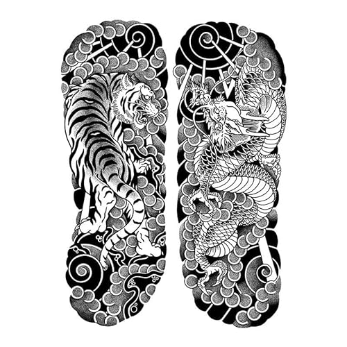 Cardigan-Kräuter-Tattoo-Aufkleber Wasserdicht Für Herren Langlebig Tiger-Brust-Simulation Saft Schwarzer Drache Japanische Alte Tradition von MOQNISE