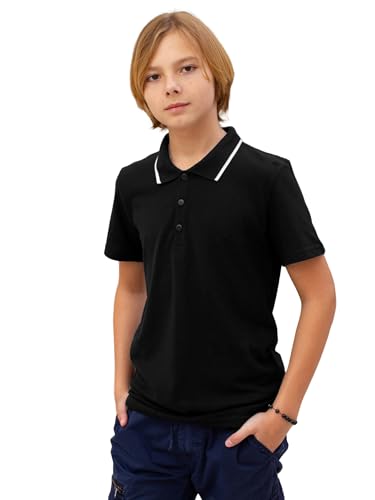 MOR Jungen Poloshirt (Color, Size), 100% Baumwolle, Kurzarm, Basic Farben, Schulshirt, Größen 110–176 (5–15 Jahre) (DE/NL/SE/PL, Numerisch, 140, 146, Regular, Schwarz/Weiß) von MOR
