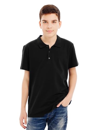 MOR Jungen Poloshirt (Color, Size), 100% Baumwolle, Kurzarm, Basic Farben, Schulshirt, Größen 110–176 (5–15 Jahre) (DE/NL/SE/PL, Numerisch, 158, 164, Regular, Schwarz) von MOR