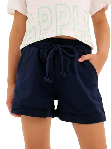 MOR Mädchen Shorts Sommer 100% Baumwolle – Kinder Sporthose mit Taschen, Casual Kurze Hose für Alltag & Freizeit (DE/NL/SE/PL, Numerisch, 170, Regular, Dunkelblau) von MOR