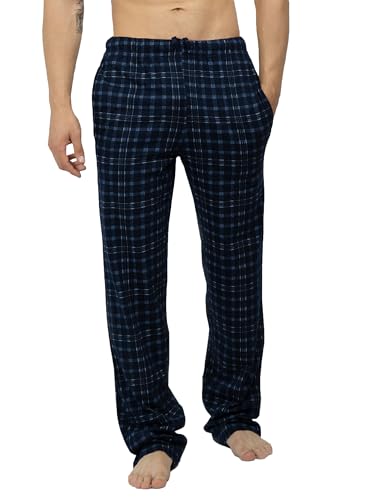 MOR Schlafanzughose Herren Lang Kariert Pyjamahose 100% Baumwolle Nachtwäsche hose (Dunkelblau, 3XL) von MOR