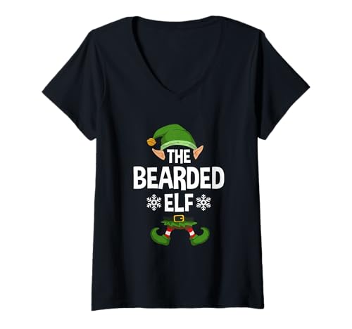 Damen The Bearded Elf Party Family Group Matching X-Mas Beard T-Shirt mit V-Ausschnitt von >>MORE FAMILY XMAS AND CHRISTMAS ELF DESIGNS HERE