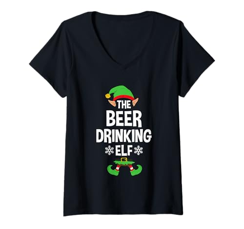 Damen The Beer Drinking Elf Party Family Group Matching X-Mas T-Shirt mit V-Ausschnitt Damen The Beer Drinking Elf Party Family Group Matching X-Mas T-Shirt mit V-Ausschnitt von >>MORE FAMILY XMAS AND CHRISTMAS ELF DESIGNS HERE