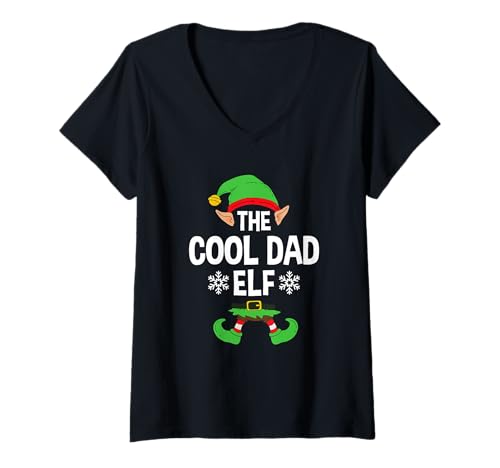 Damen The Cool Dad Elf Party Family Group Matching Father X-Mas T-Shirt mit V-Ausschnitt von >>MORE FAMILY XMAS AND CHRISTMAS ELF DESIGNS HERE
