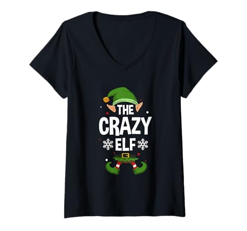 Damen The Crazy Elf Party Family Group Matching X-Mas Spruch T-Shirt mit V-Ausschnitt von >>MORE FAMILY XMAS AND CHRISTMAS ELF DESIGNS HERE