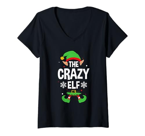 Damen The Crazy Elf Party Family Group Matching X-Mas Spruch T-Shirt mit V-Ausschnitt von >>MORE FAMILY XMAS AND CHRISTMAS ELF DESIGNS HERE