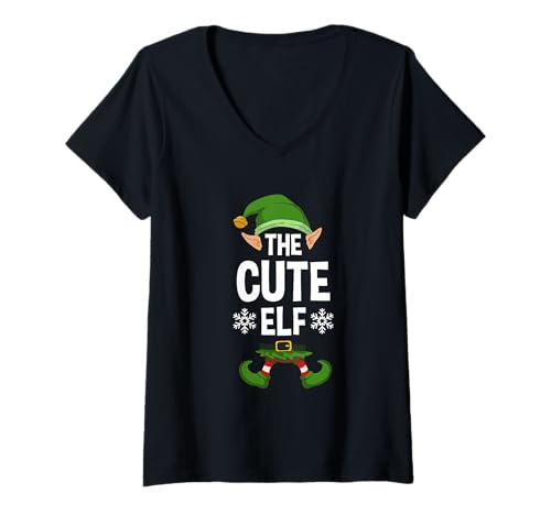 Damen The Cute Elf Party Family Group Matching X-Mas Cutest Spruch T-Shirt mit V-Ausschnitt von >>MORE FAMILY XMAS AND CHRISTMAS ELF DESIGNS HERE