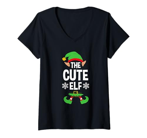 Damen The Cute Elf Party Family Group Matching X-Mas Cutest Spruch T-Shirt mit V-Ausschnitt von >>MORE FAMILY XMAS AND CHRISTMAS ELF DESIGNS HERE