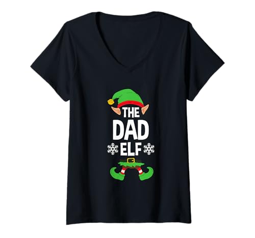 Damen The Dad Elf Party Family Group Matching X-Mas Father Spruch T-Shirt mit V-Ausschnitt von >>MORE FAMILY XMAS AND CHRISTMAS ELF DESIGNS HERE