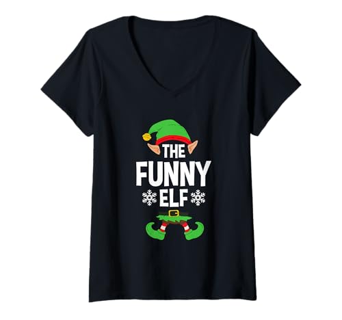 Damen The Funny Elf Party Family Group Matching X-Mas Spruch T-Shirt mit V-Ausschnitt von >>MORE FAMILY XMAS AND CHRISTMAS ELF DESIGNS HERE