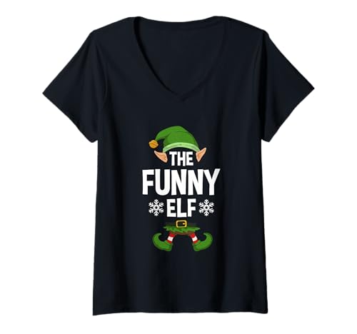 Damen The Funny Elf Party Family Group Matching X-Mas Spruch T-Shirt mit V-Ausschnitt von >>MORE FAMILY XMAS AND CHRISTMAS ELF DESIGNS HERE
