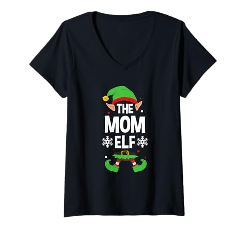 Damen The Mom Elf Party Familiengruppe Matching Mother X-Mas Mama T-Shirt mit V-Ausschnitt Damen The Mom Elf Party Familiengruppe Matching Mother X-Mas Mama T-Shirt mit V-Ausschnitt von >>MORE FAMILY XMAS AND CHRISTMAS ELF DESIGNS HERE