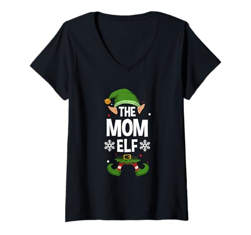 Damen The Mom Elf Party Familiengruppe Matching Mother X-Mas Mama T-Shirt mit V-Ausschnitt von >>MORE FAMILY XMAS AND CHRISTMAS ELF DESIGNS HERE