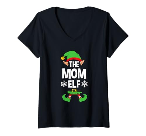 Damen The Mom Elf Party Familiengruppe Matching Mother X-Mas Mama T-Shirt mit V-Ausschnitt von >>MORE FAMILY XMAS AND CHRISTMAS ELF DESIGNS HERE