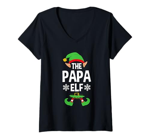 Damen The Papa Elf Party Family Group Matching Dad X-Mas Father T-Shirt mit V-Ausschnitt von >>MORE FAMILY XMAS AND CHRISTMAS ELF DESIGNS HERE