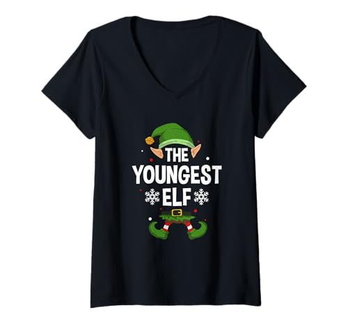 Damen The Youngest Elf Party Family Group Matching X-Mas Spruch T-Shirt mit V-Ausschnitt Damen The Youngest Elf Party Family Group Matching X-Mas Spruch T-Shirt mit V-Ausschnitt von >>MORE FAMILY XMAS AND CHRISTMAS ELF DESIGNS HERE