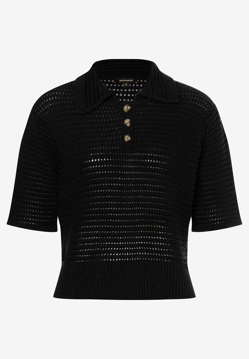 Ajour Pullover mit Kragen, schwarz, Frühjahrs-Kollektion von MORE & MORE