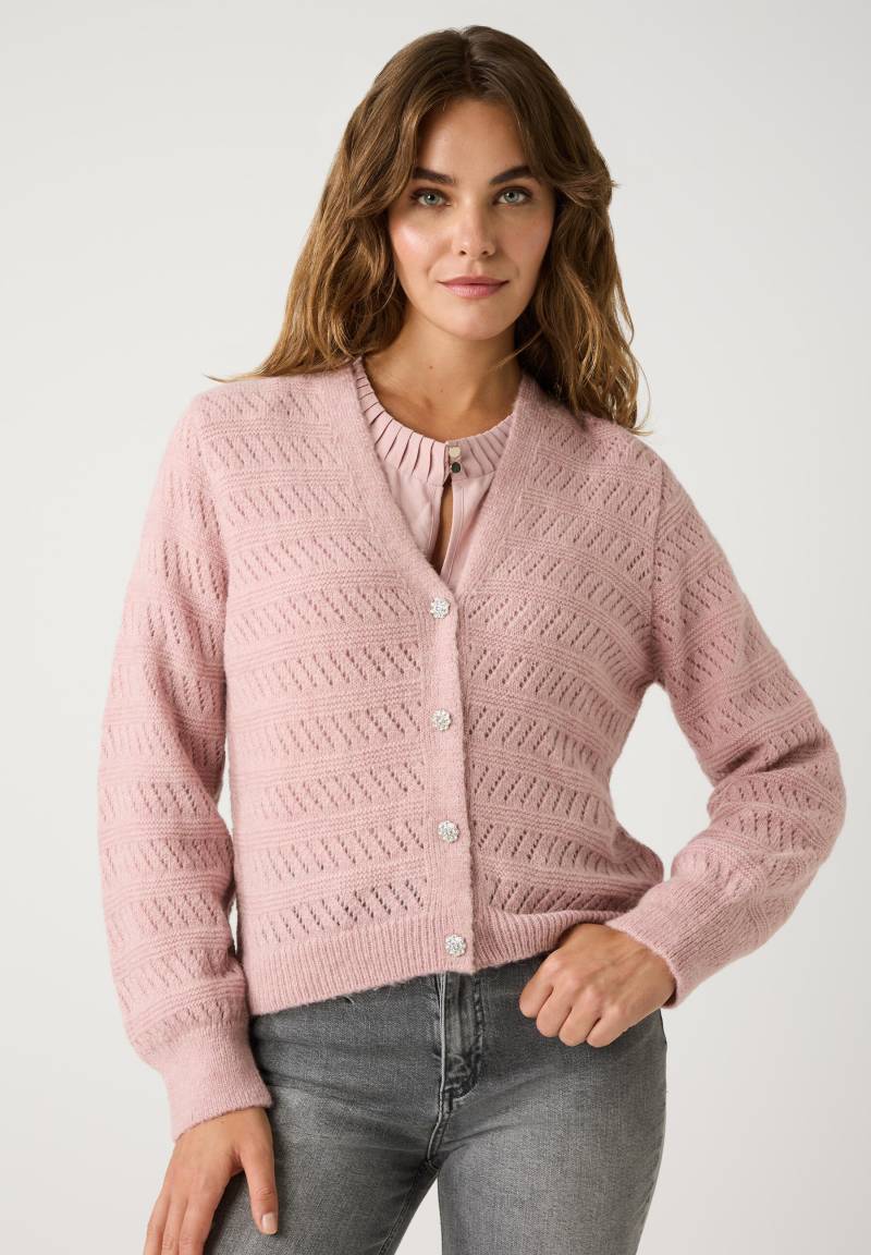 MORE & MORE - Ajour-Cardigan mit Glanzknöpfen rosa - Gr. - 38 von MORE & MORE