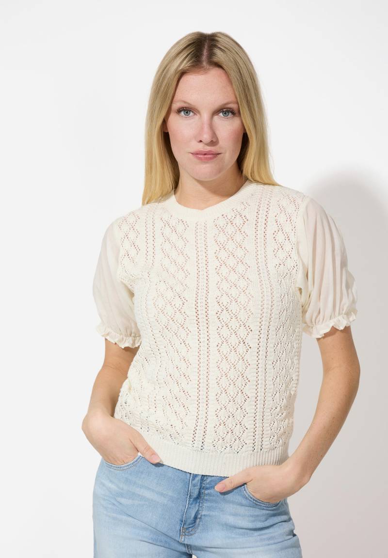 MORE & MORE - Ajour Pullover mit Puffärmeln weiß - Gr. - 44 von MORE & MORE