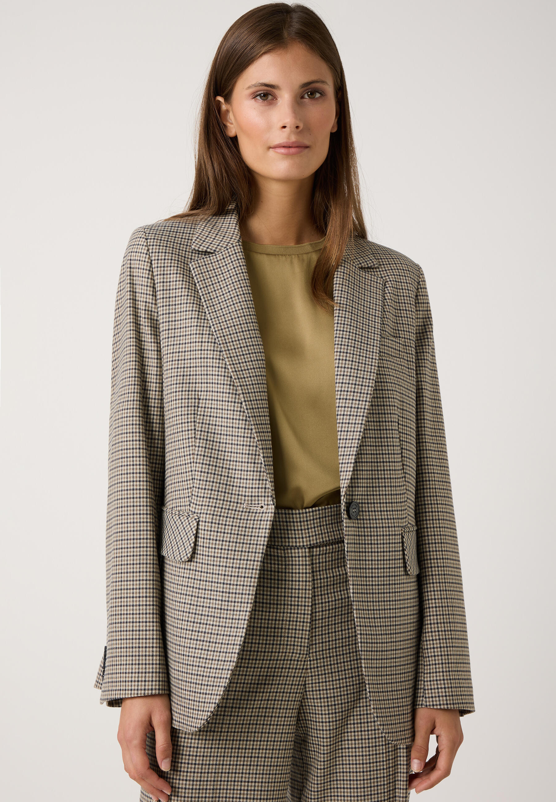 MORE & MORE - Blazer mit Minikaro beige - Gr. - 44 von MORE & MORE