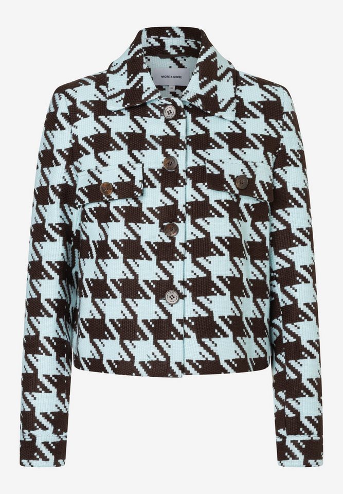 MORE&MORE Blusenblazer Coloured Houndstooth Jacket knit stripes blue haze espresso bro von MORE&MORE