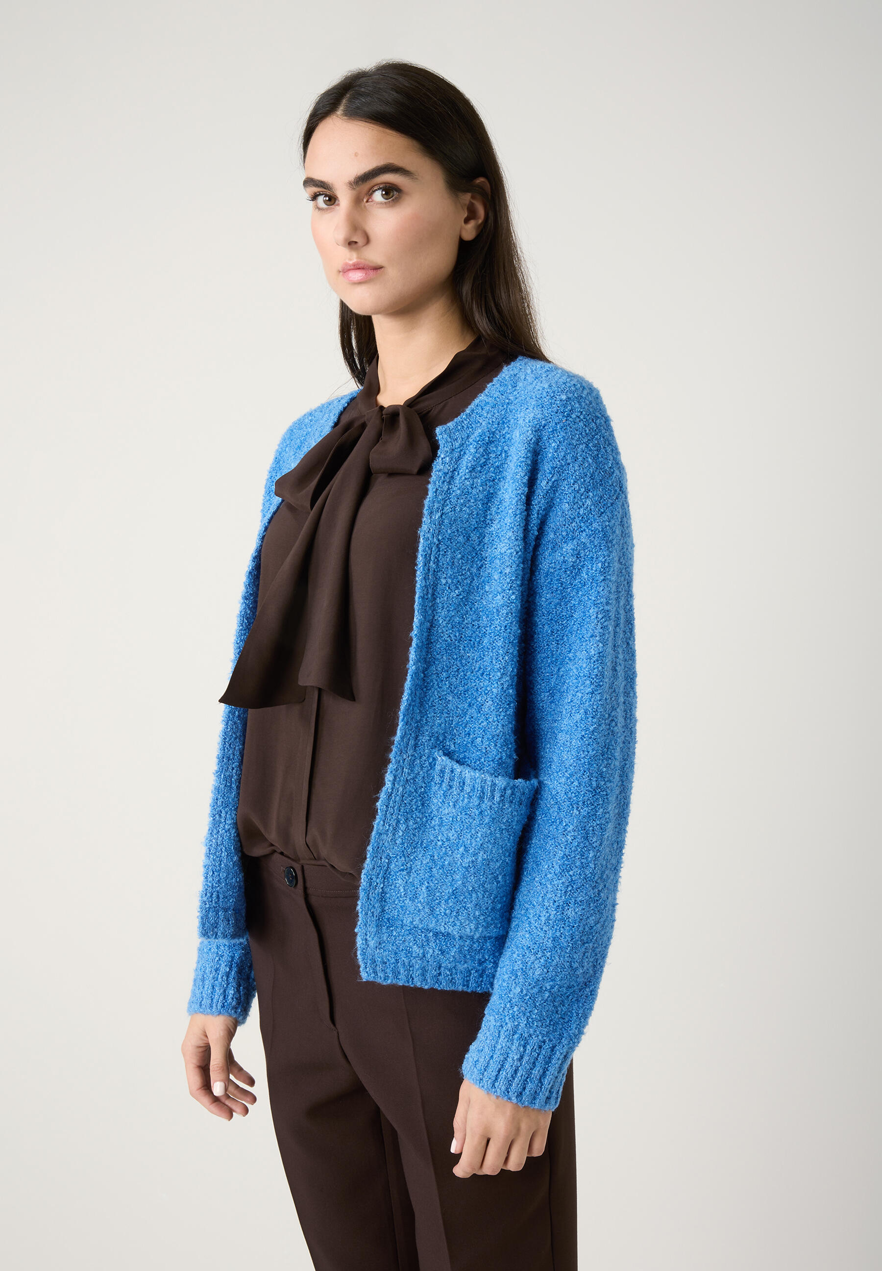MORE & MORE - Boucl√© Cardigan blau - Gr. - 44 von MORE & MORE