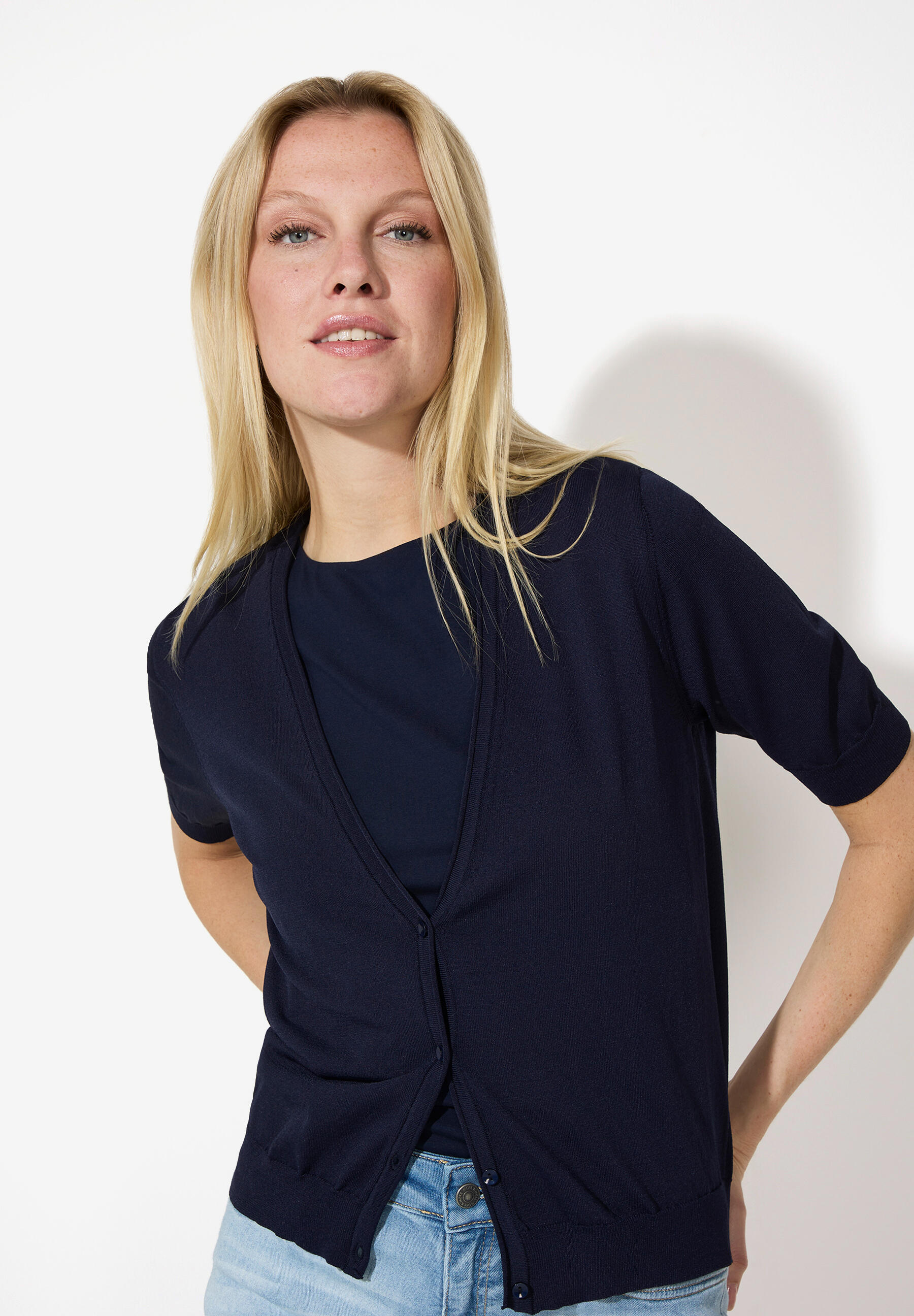 MORE & MORE - Cardigan mit 3/4 Arm blau - Gr. - 38 von MORE & MORE